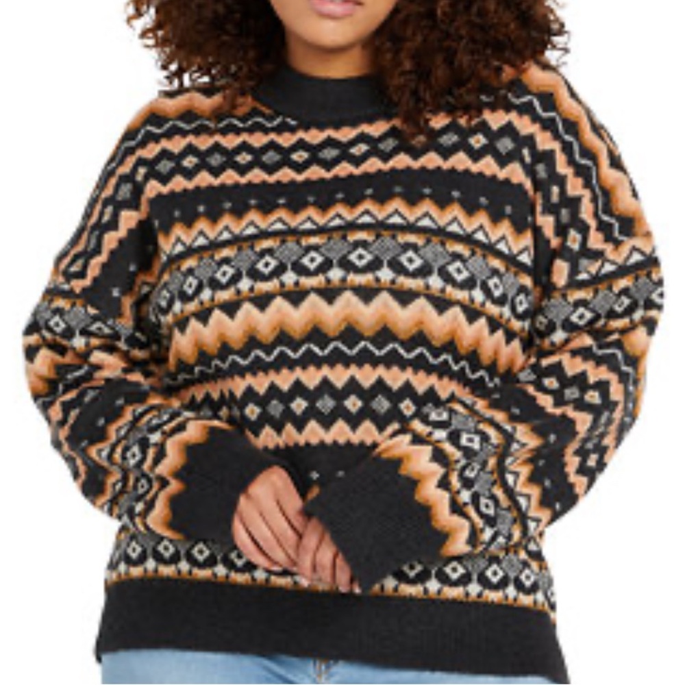 Volcom M/L Not Fairisle Sweater Patterned Black A… - image 1